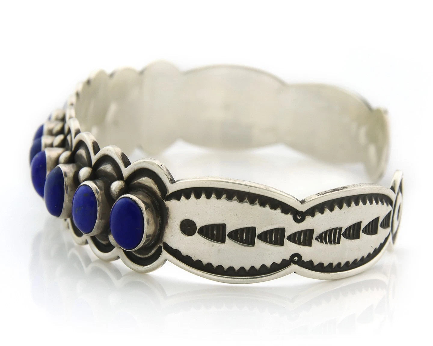 Navajo Cuff Bracelet Sterling Silver Natural Lapis Signed B Nelson Vintage