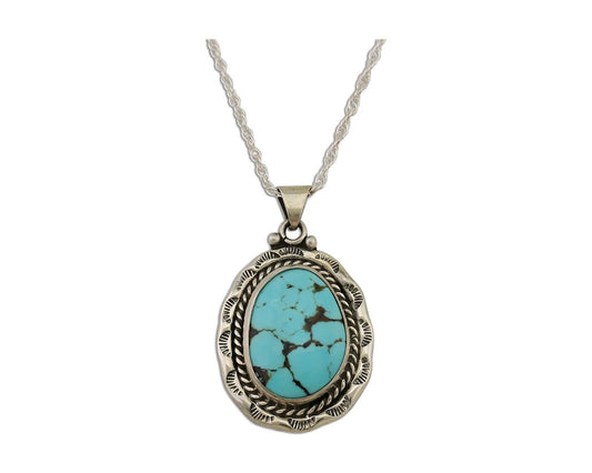 Navajo Pendant 925 Silver Spiderweb Turquoise Signed M Montoya C.90's