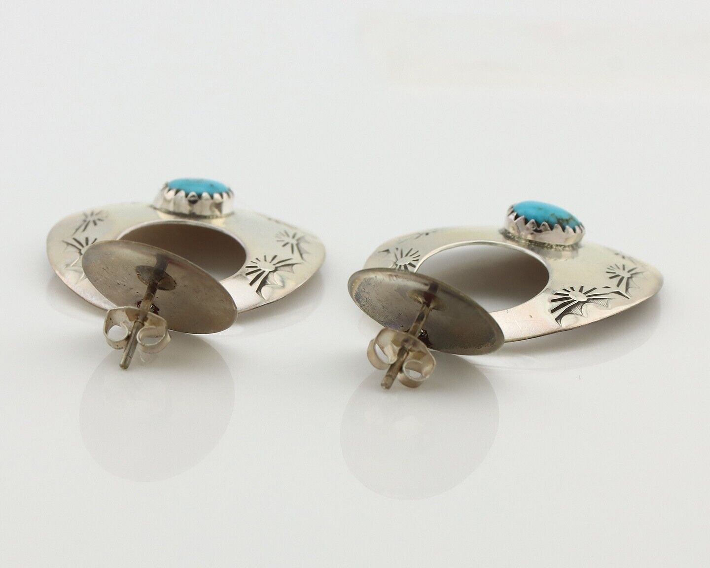 Navajo Dangle Handmade Earrings 925 Silver Blue Turquoise Native Artist C.80's