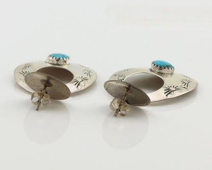 Navajo Dangle Handmade Earrings 925 Silver Blue Turquoise Native Artist C.80's
