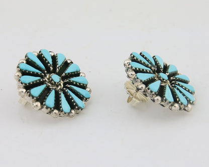 Navajo Petit Point Earrings 925 Silver Turquoise Signed Benson Yazzie C.80's