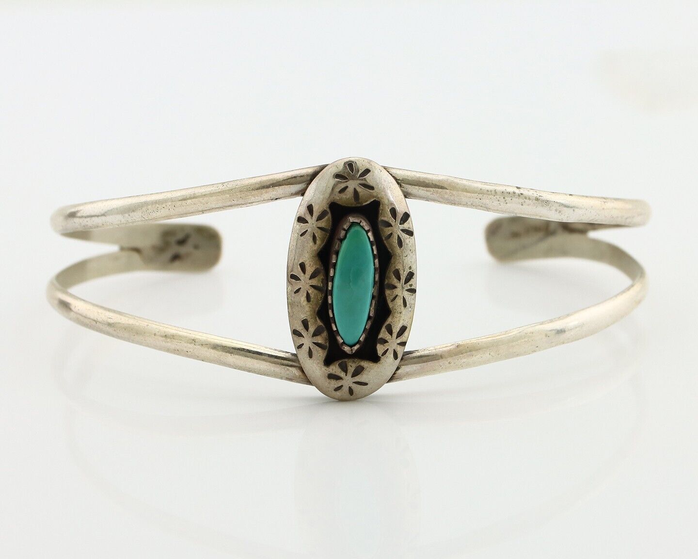 Navajo Bracelet 925 Silver Kingman Turquoise Artist Signed IJC C.80's