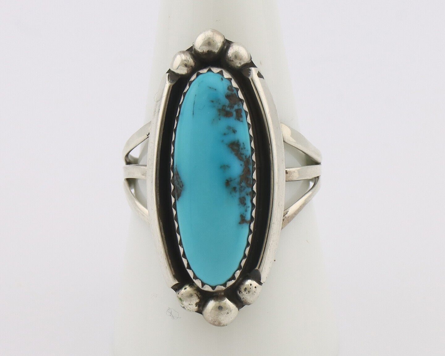 Navajo Ring .925 Silver Sleeping Beauty Turquoise Signed SkyStone Creations C80s