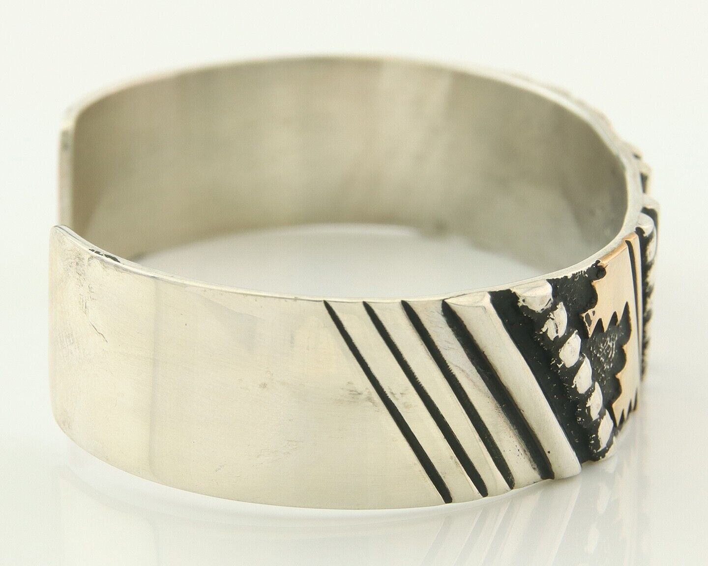 Navajo Bracelet Gold & 925 Silver Handmade 16 mm Wide Signed Thomas Singer C80s