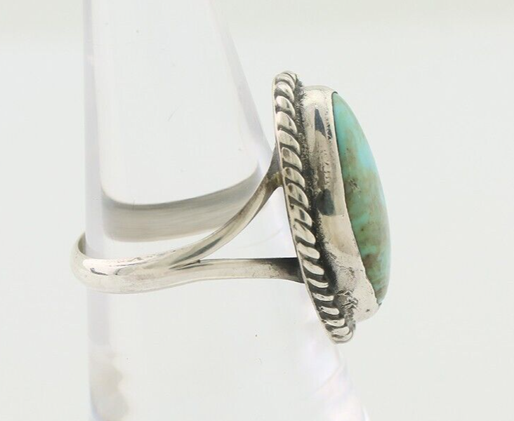 Navajo Ring 925 Silver Blue Gem Turquoise Artist Signed Rabbit Stick C.80's