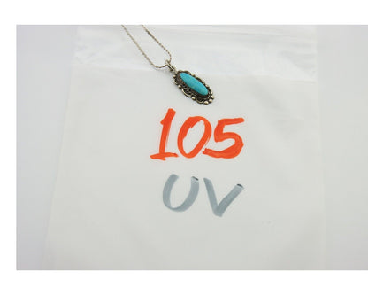 Navajo Necklace 925 Silver Natural Turquoise Artist Signed Square C.80's