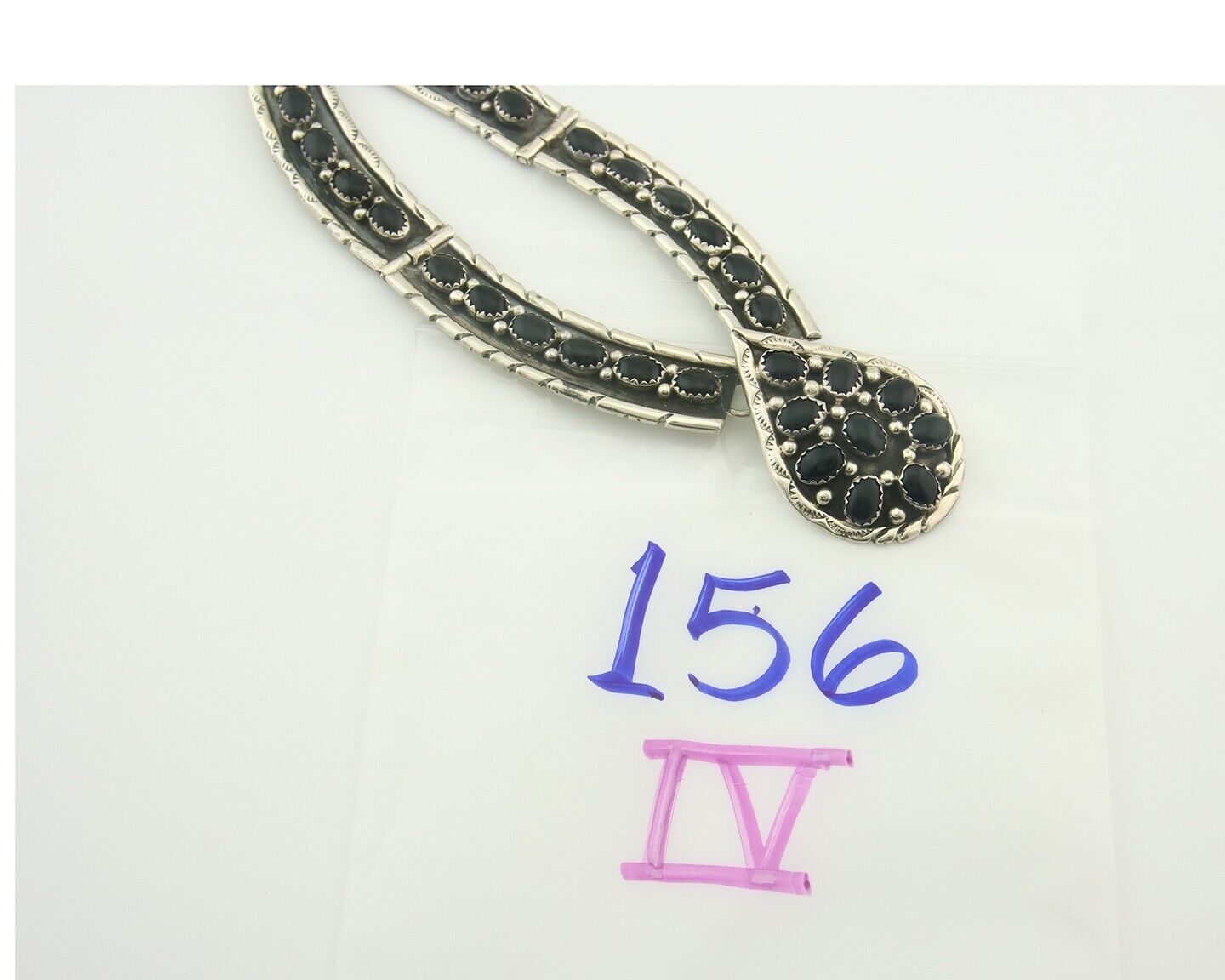 Vintage Navajo Necklace 925 Silver Natural Onyx Artist Signed ATP