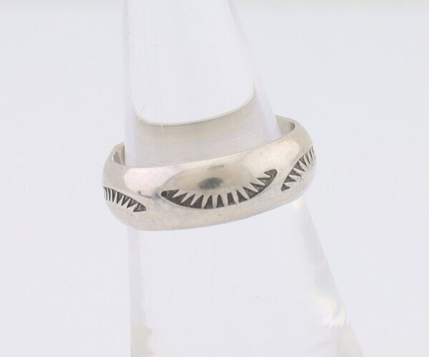 Navajo Hand Stamped Band 925 Silver 6.0 mm Signed Larry Chavez Size 5.75 C.80's