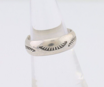 Navajo Hand Stamped Band 925 Silver 6.0 mm Signed Larry Chavez Size 5.75 C.80's