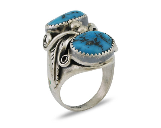 Navajo Ring 925 Silver Sleeping Beauty Turquoise Native Artist C.80's