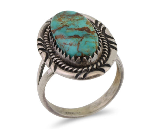 Navajo Hand Stamped Ring 925 Silver Natural Turquoise Native Artist C.80's