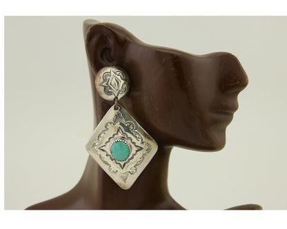Navajo Dangle Earrings 925 Silver Natural Blue Turquoise Artist Signed LS C.80's