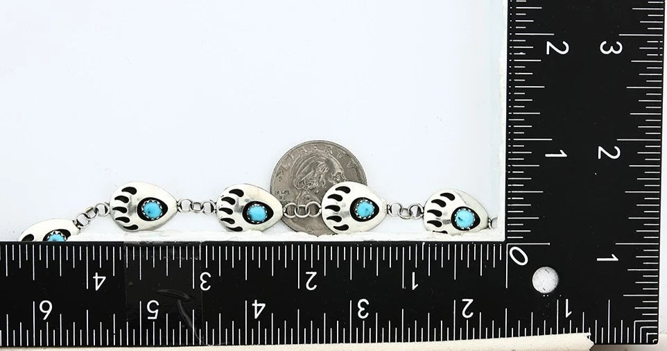 Navajo Paw Link Bracelet Sterling Silver Vintage Native Artist C.80's 7.5 in