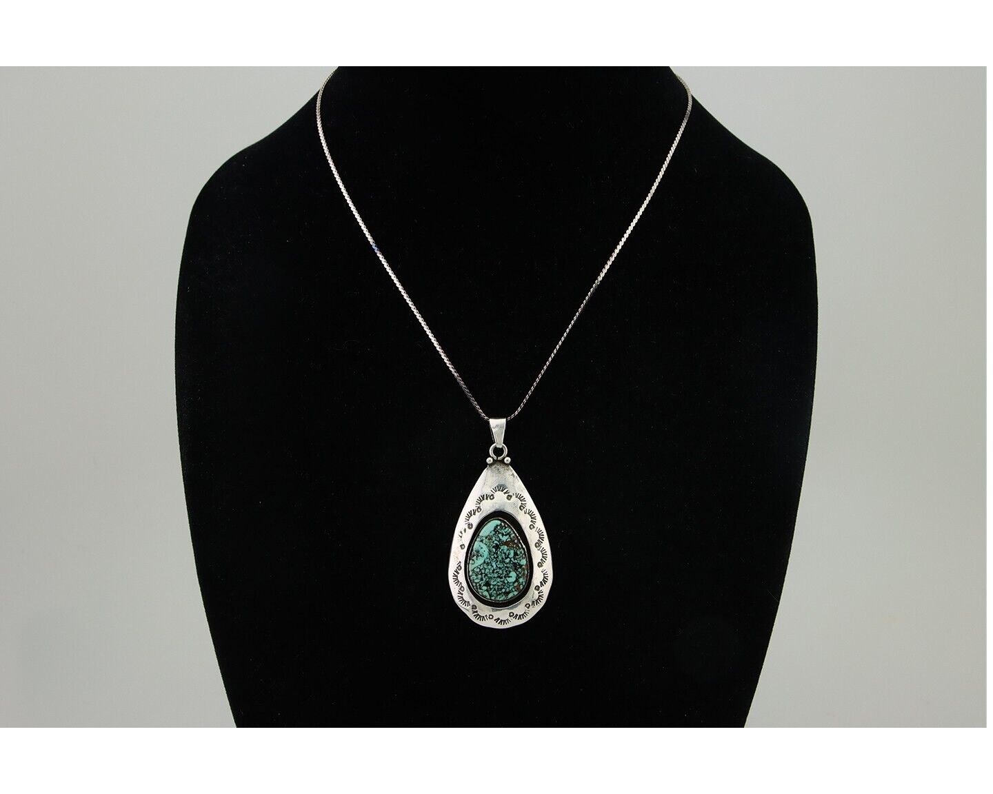 Navajo Necklace 925 Silver Natural Blue Turquoise Artist Tony Guerro C.80's