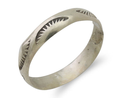 Navajo Hand Stamped Band 925 Silver 5.0 mm Signed Larry Chavez Size 12.25 C.80's