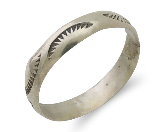 Navajo Hand Stamped Band 925 Silver 5.0 mm Signed Larry Chavez Size 12.25 C.80's