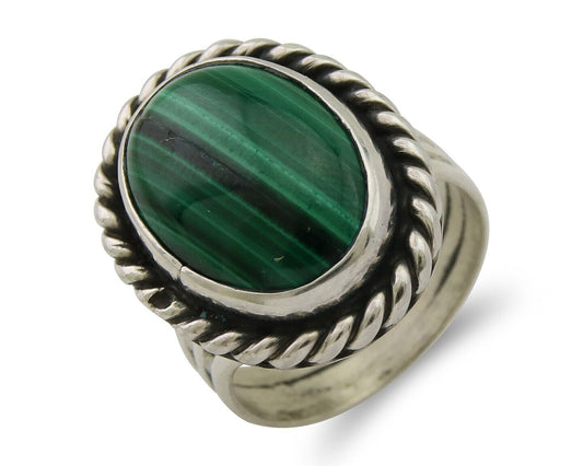 Navajo Ring 925 Silver Natural Malachite Native American Artist C.80's