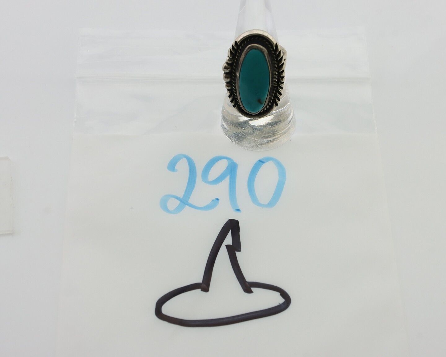 Navajo Ring 925 Silver Kingman Turquoise Signed M Begay C.80's