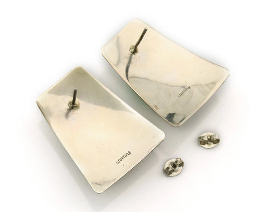 Navajo Concho Earrings Sterling Silver Gaspeite Vintage Handmade