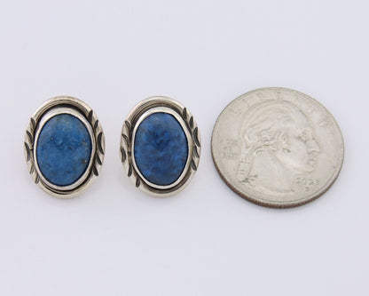 Navajo Paw Earrings 925 Silver Blue Denim Lapis Native American Artist C.80's