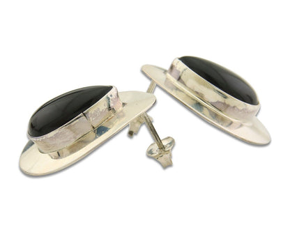 Navajo Earrings 925 Silver Handmade Natural Black Onyx Native American C.80's