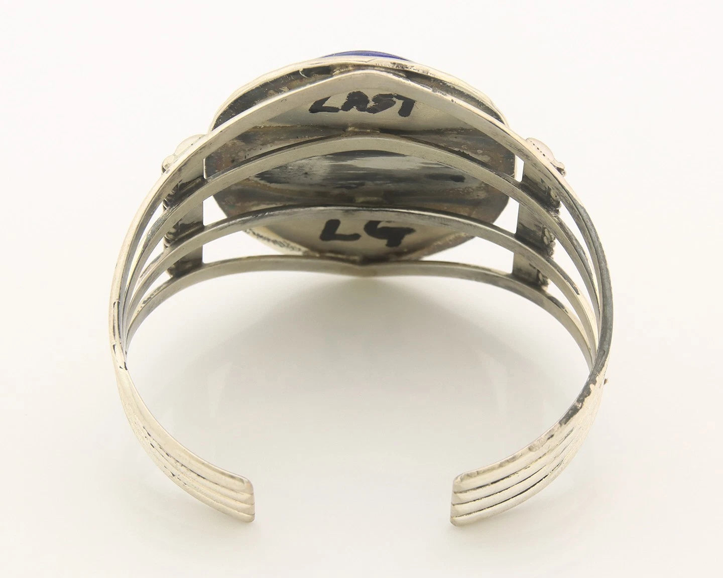 Navajo Cuff Bracelet Sterling Silver Natural Lapis Vintage Signed J Nelson