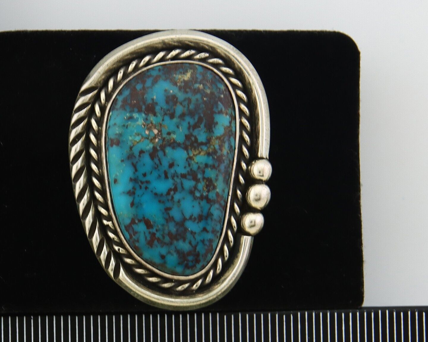 Navajo Ring 925 Sterling Natural Blue Turquoise Signed Ben S C.80's Size 9.75