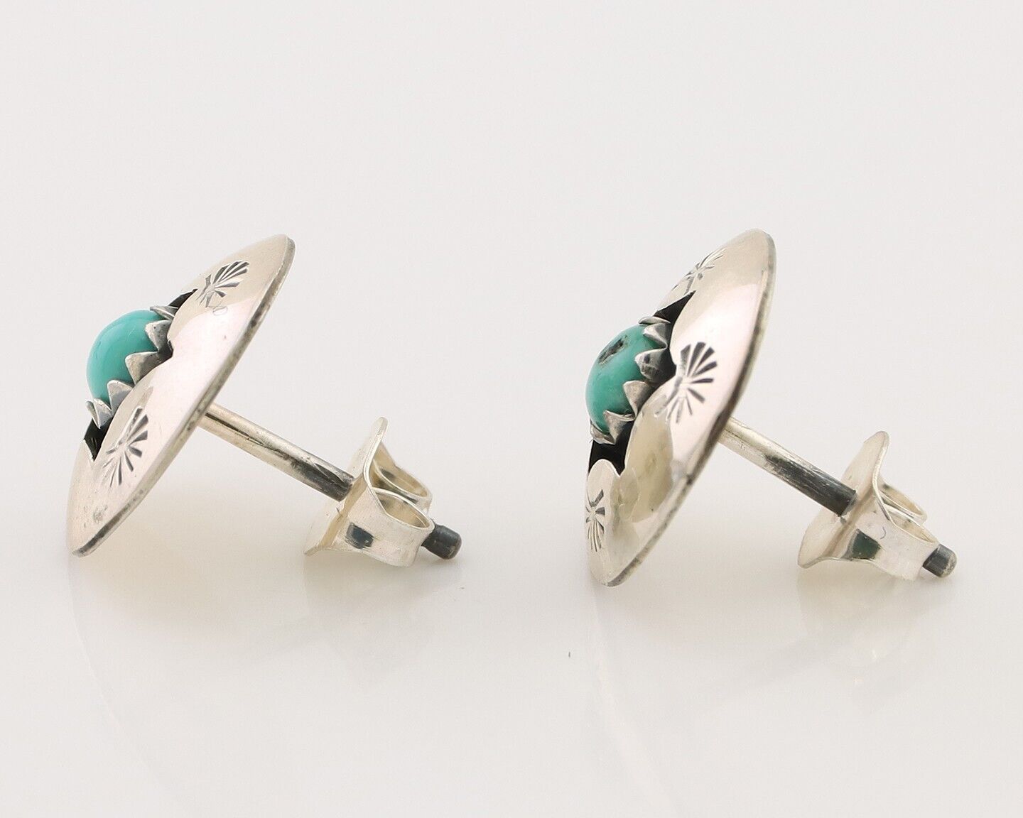 Navajo Handmade Earrings 925 Silver Natural Turquoise Native Artist C.80's