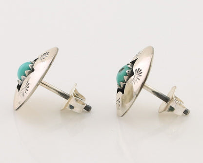Navajo Handmade Earrings 925 Silver Natural Turquoise Native Artist C.80's