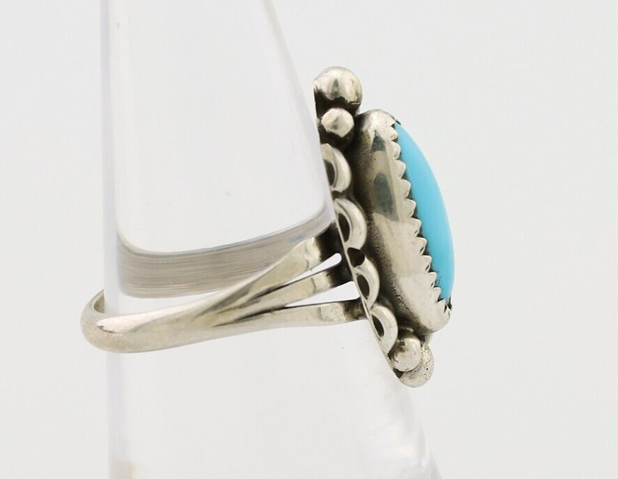 Navajo Ring 925 Silver Sleeping Beauty Turquoise Artist Signed SC C.80's