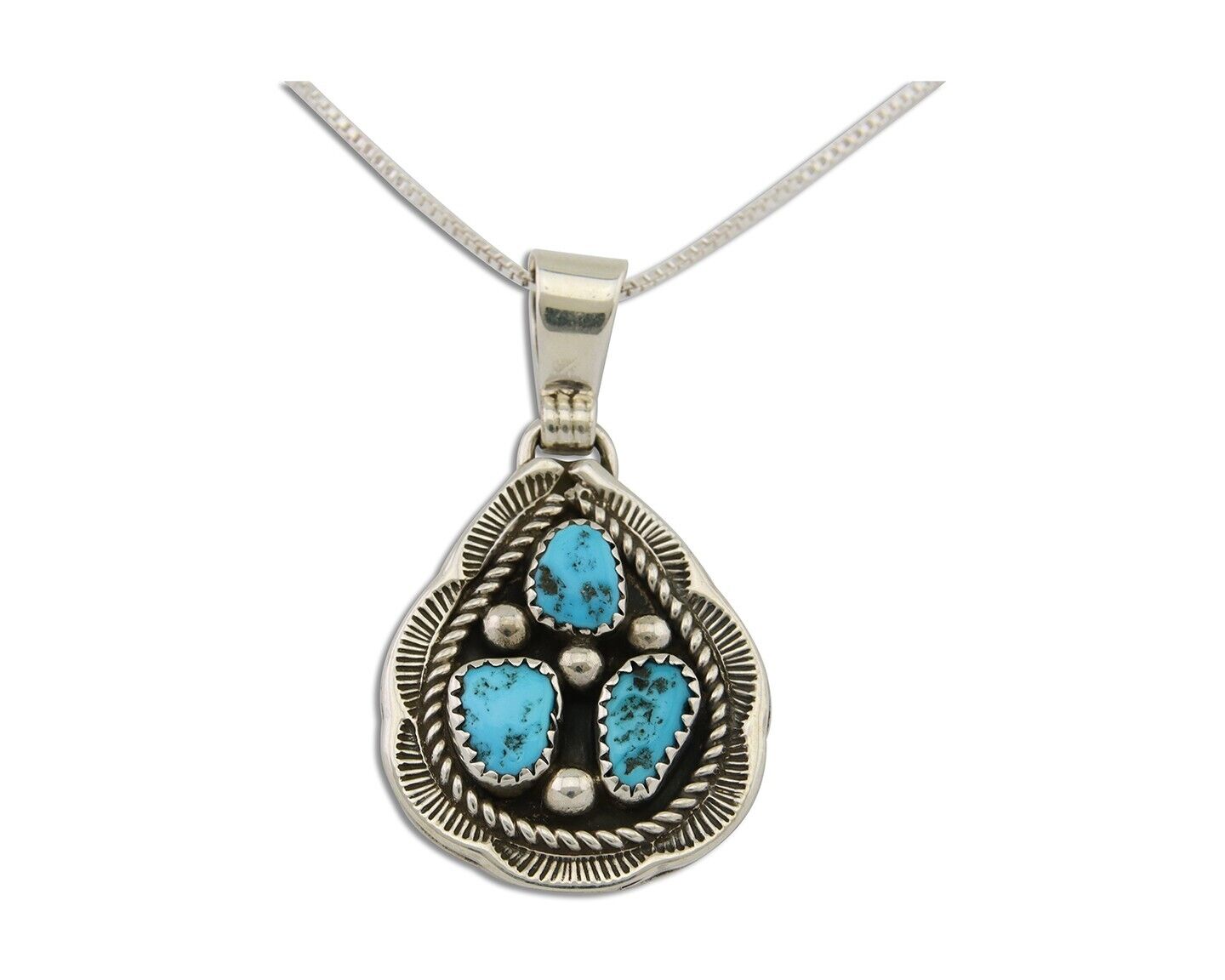 Navajo Necklace 925 Silver Natural Blue Turquoise Native American Artist C.80's