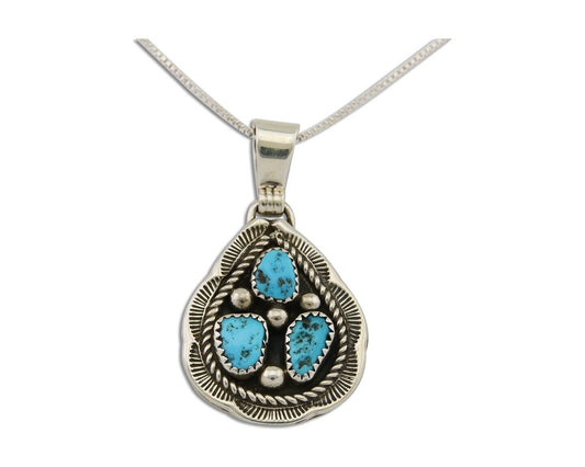 Navajo Necklace 925 Silver Natural Blue Turquoise Native American Artist C.80's
