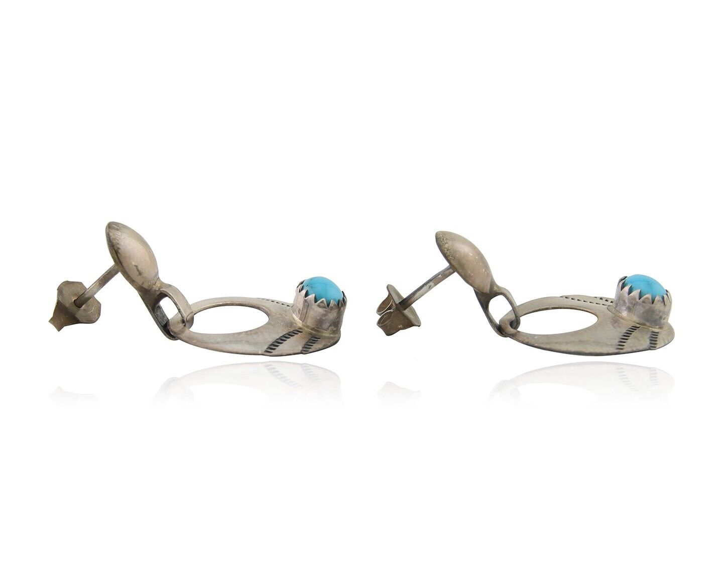 Navajo Dangle Earrings 925 Silver Natural Turquoise Artist Signed KF C.80's