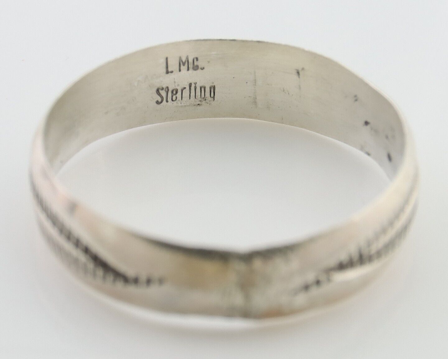 Navajo Hand Stamped Band 925 Silver 5.0 mm Signed Larry Chavez Size 7.5 C.80's