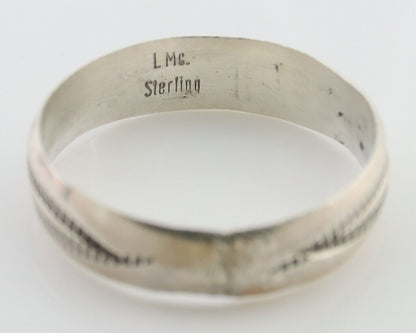 Navajo Hand Stamped Band 925 Silver 5.0 mm Signed Larry Chavez Size 7.5 C.80's