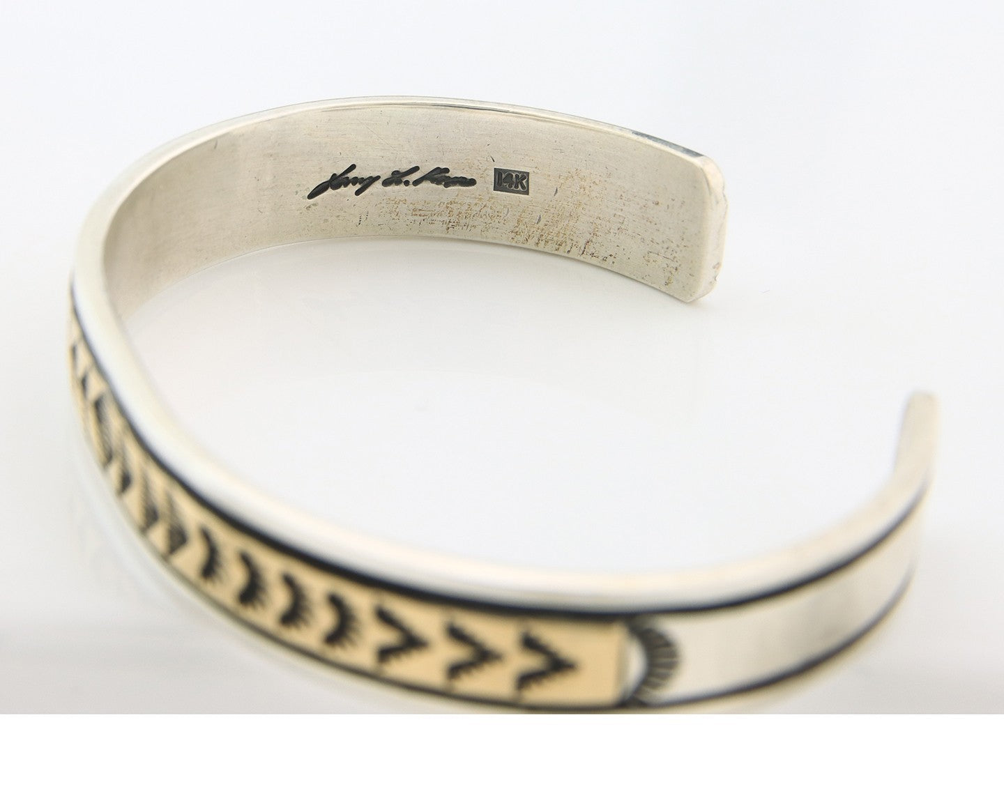 Navajo Cuff Bracelet Sterling Silver & Gold Vintage Signed Larry L Kaye