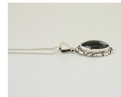 Navajo Necklace 925 Silver Onyx Natural Snowflake Agate Signed Native American