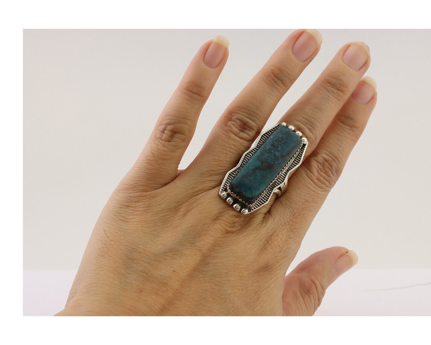 Navajo Hamdmade Ring 925 Silver Southwest Turquoise Signed D C.80's