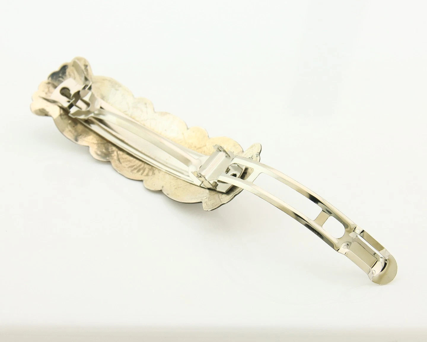 Navajo Barrette Sterling Silver Opal Hand Stamped Vintage Signed B SOCE