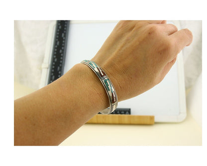 Navajo Bracelet 925 Silver Inlaid Coral & Turquoise Cuff Artist Signed LB C.80's