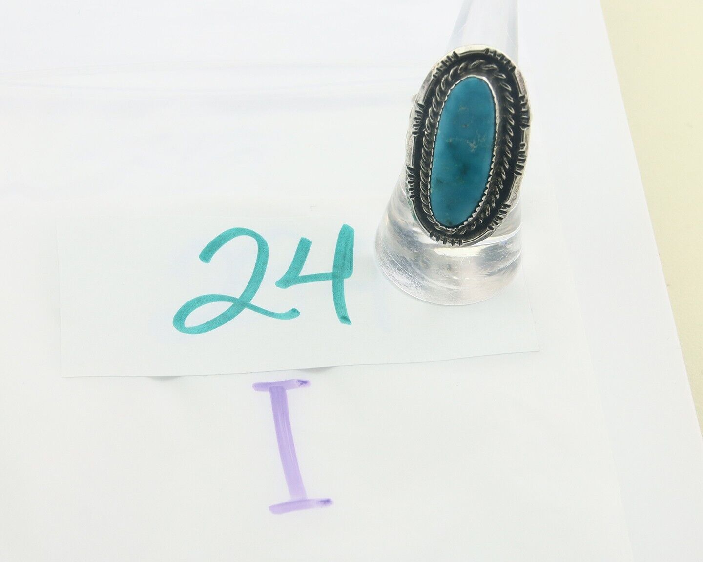 Navajo Ring 925 Sterling Turquoise Handmade Signed Jack Tom C.80's Size 7.75