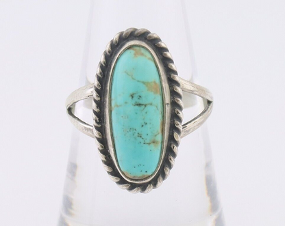Navajo Ring 925 Silver Natural Turquoise Artist Signed Rabbit Stick C.80's