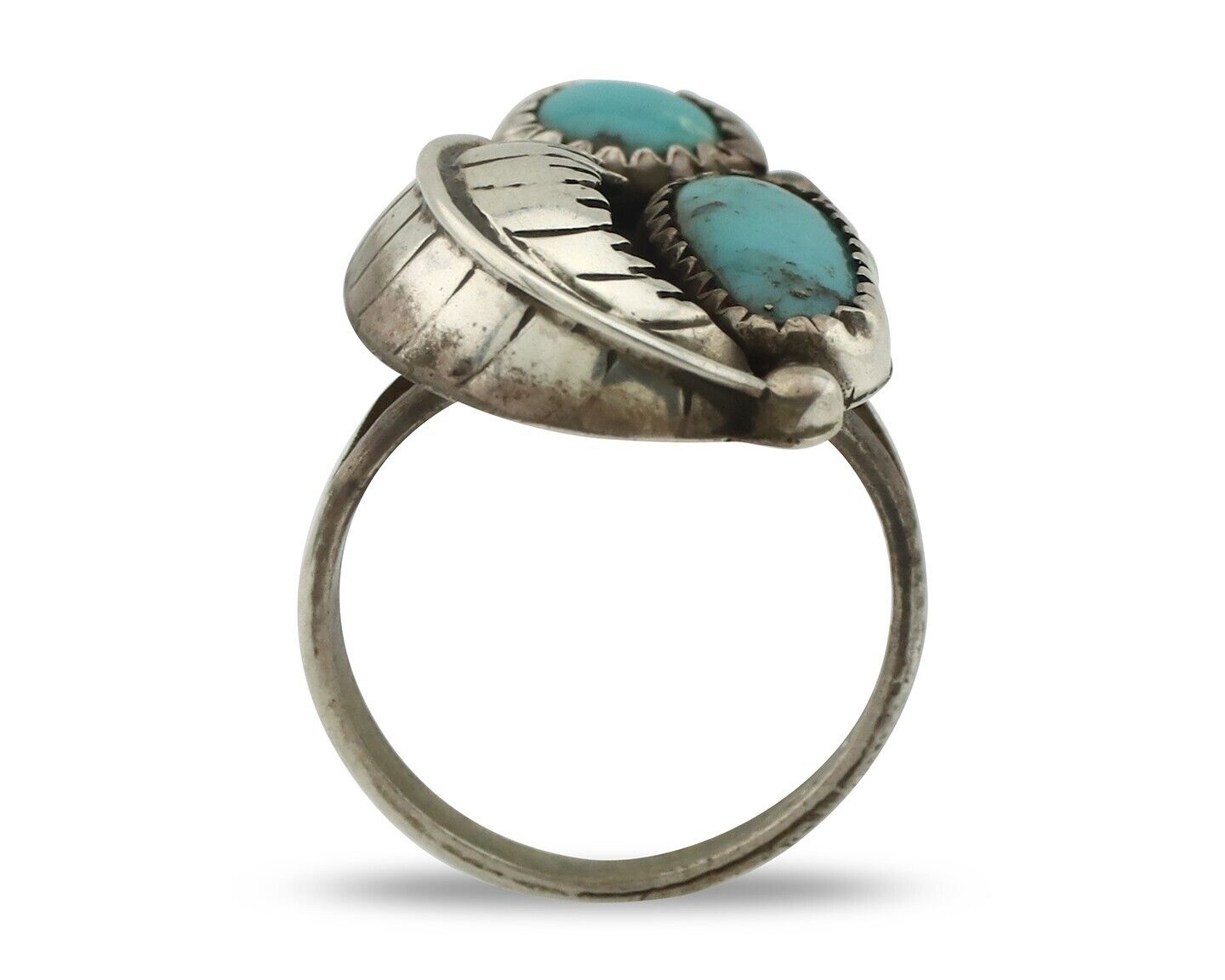 Navajo 2 Stone Ring 925 Silver Kingman Turquoise Native American Artist C.80's