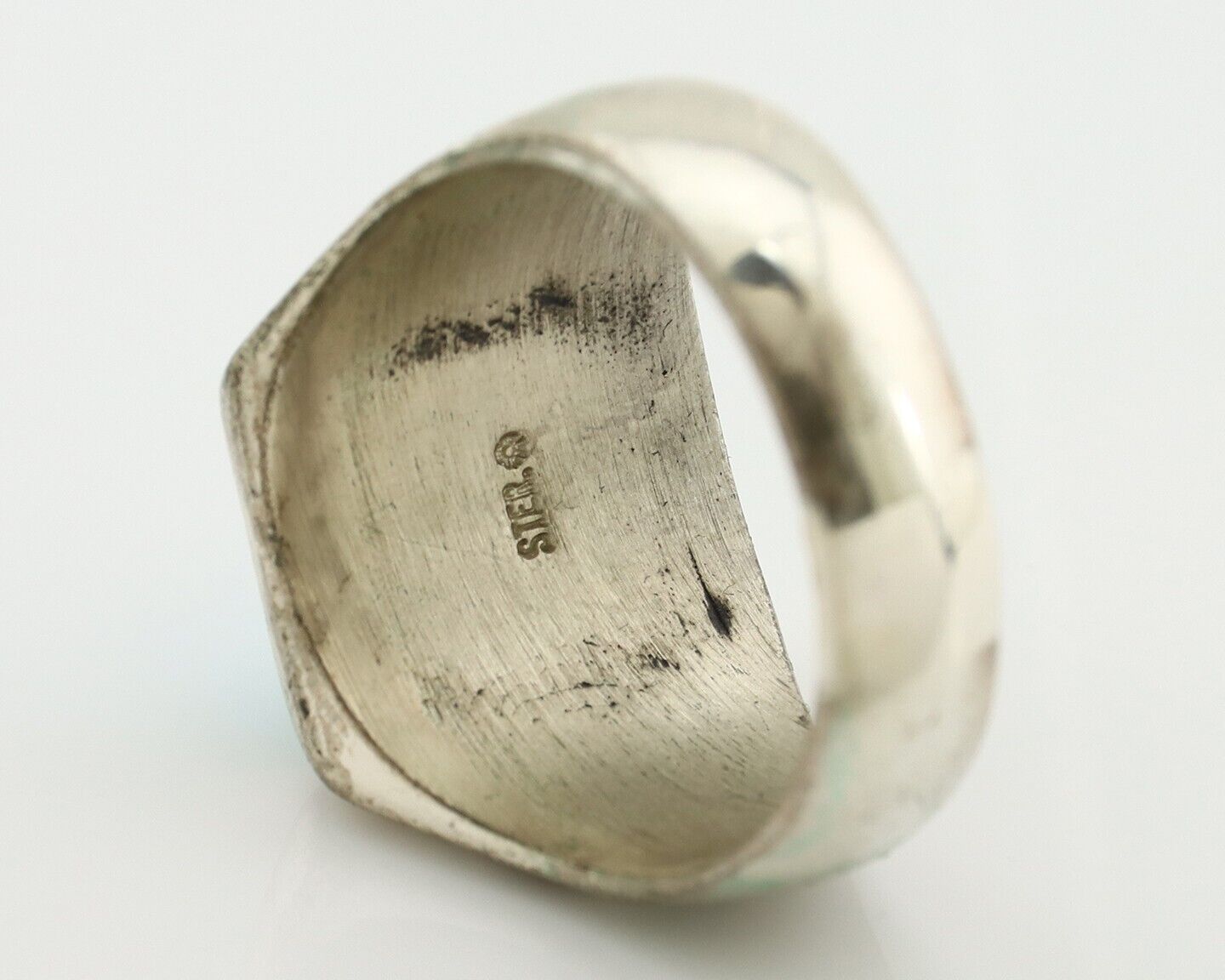 Navajo Ring 925 Silver Kingman Turquoise Signed Sun Bell Silver Company C.80's