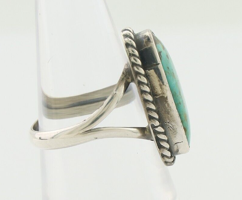 Navajo Ring 925 Silver Blue Gem Turquoise Artist Signed Rabbit Stick C.80's