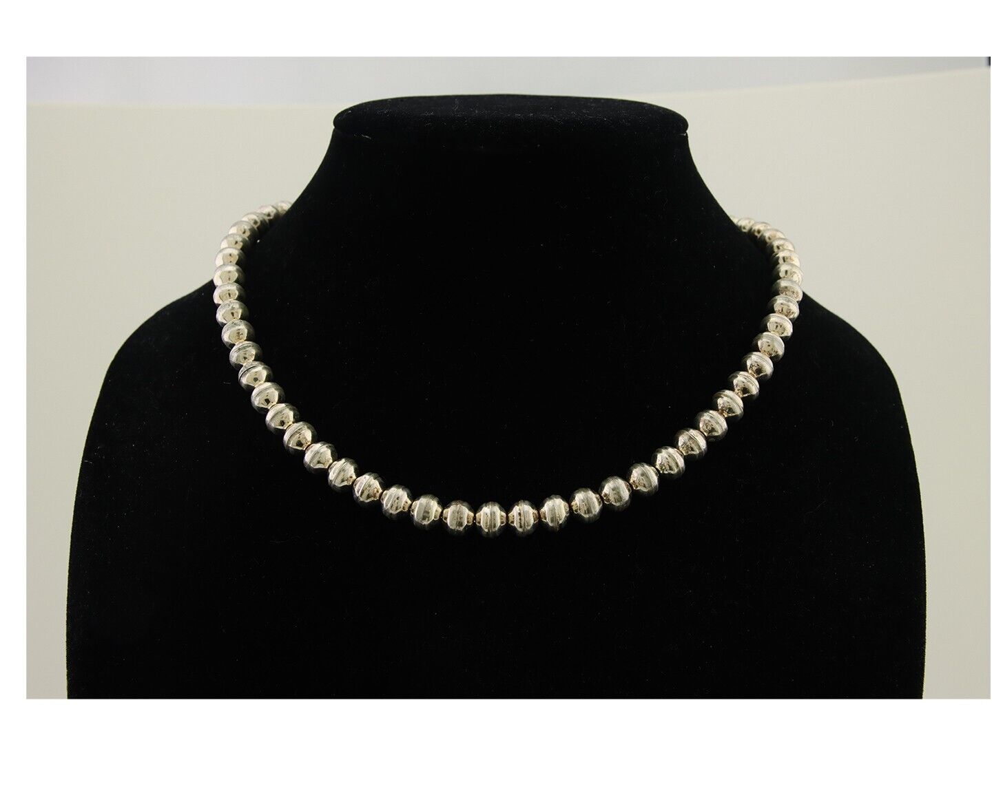 Navajo Bead Necklace 925 Silver Turquoise Native American Artist C.80's
