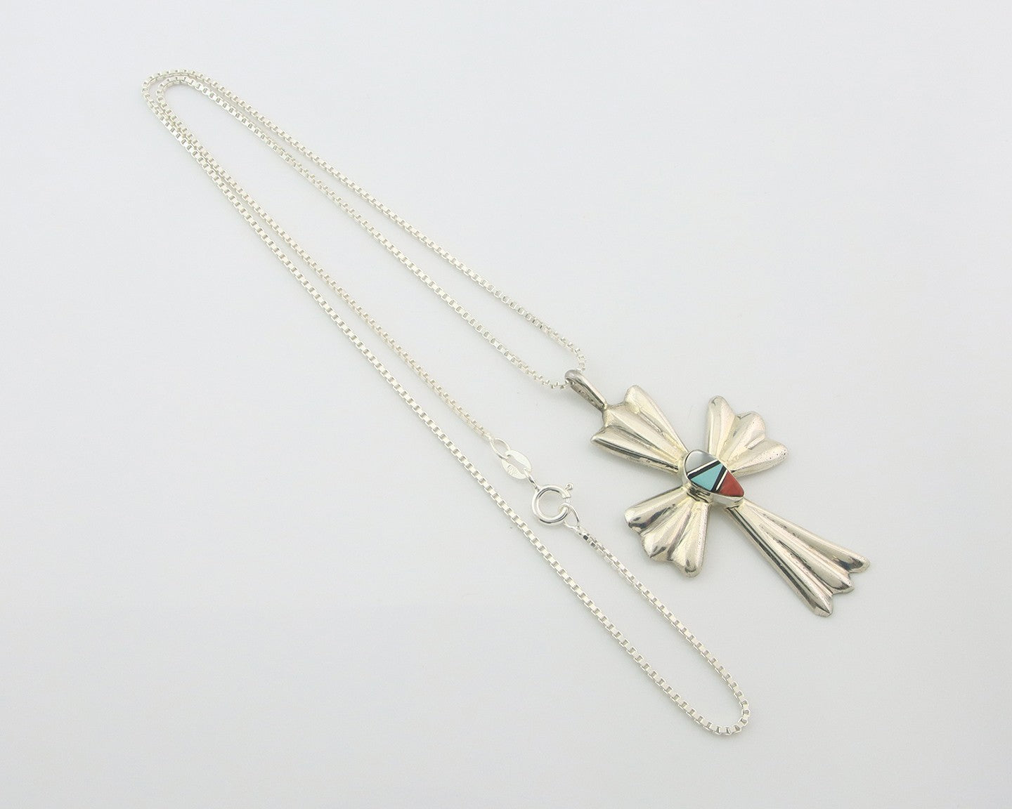 Navajo Cross Necklace Sterling Silver Authentic Natural Gemstones Signed M