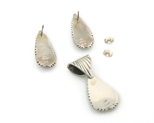 Navajo Pendant Earrings Set Sterling Silver Turquoise Signed Tom Willeto