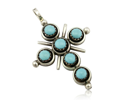 Zuni Natural Turquoise and Coral Reversible 925 Silver Handmade Pendant