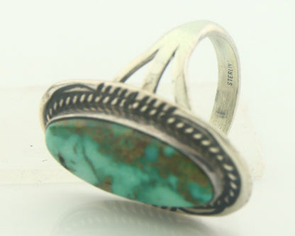 Navajo Ring 925 Sterling Turquoise Handmade Native Artist C.80's Size 7.25